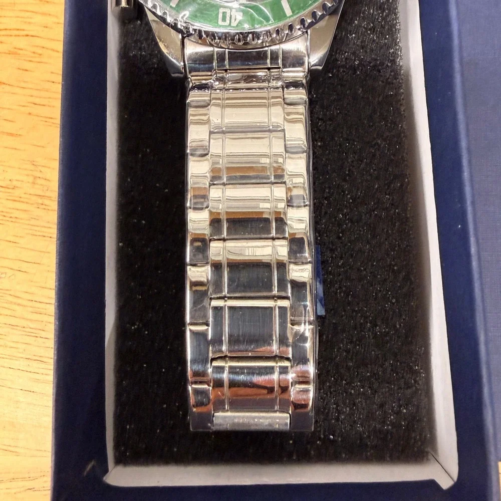 Dofia Xiaoya Men's‎ Silver Stainless Steel Quartz Watch Green Dial Gift Box w/ S